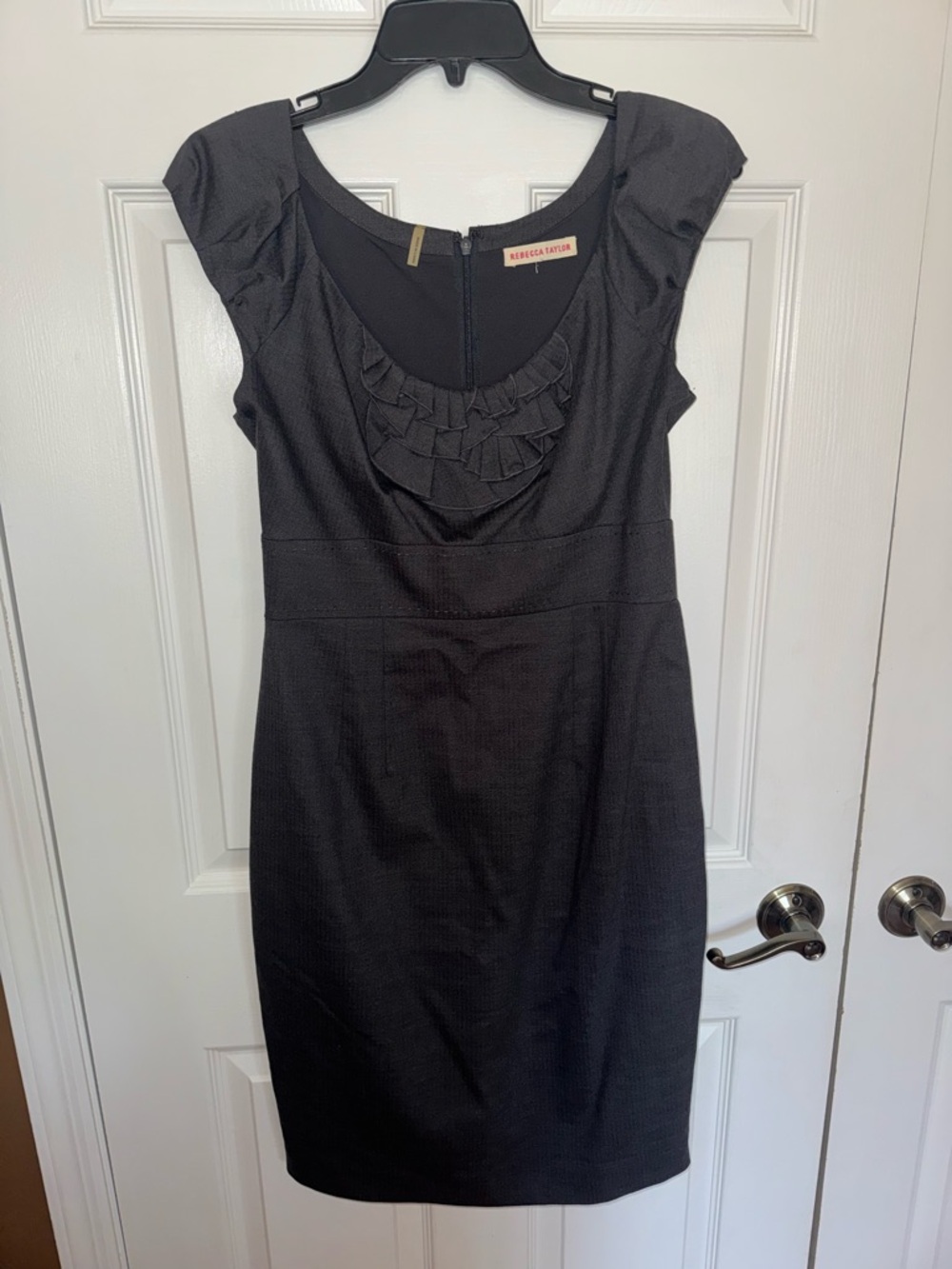 Rebecca Taylor Ruffle-Neck Midi Sheath Dress